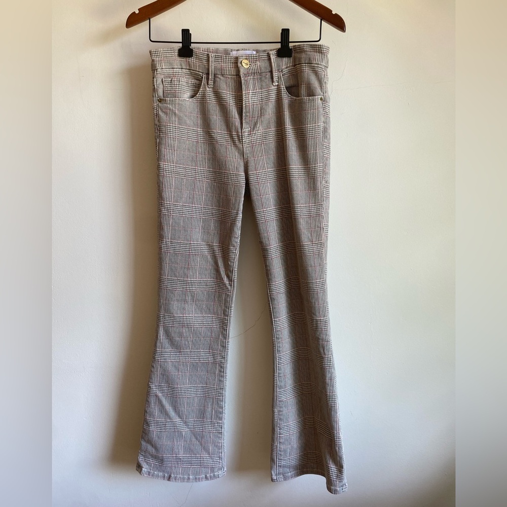 Frame Denim Checkered Cropped Mini Boot Trousers